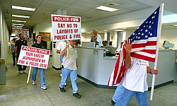Police and Fire Unions Protest Budget Cuts