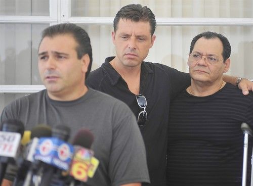 Family friends Steve Stabile, Raymond Vizzi and brother Joe Frenna at Ocean Club Press Conference