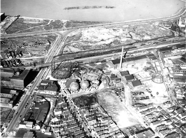 Aerial View of Riverfront Facility Destruction