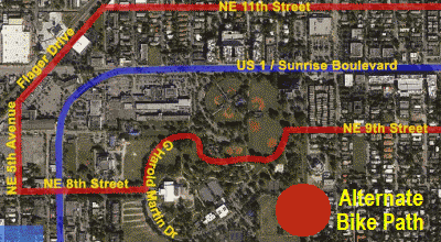Parallel bike route north and south of Sunrise Boulevard/U.S. 1
