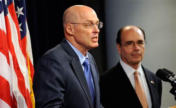 Former FHFA Director James B Lockhart III and former Treasury Secretary Henry Paulson