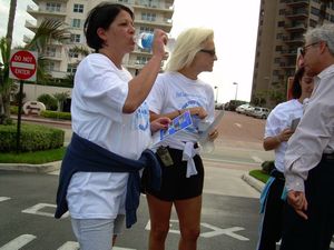 Domenic Faro Greets Galt Walkers at Finish Line